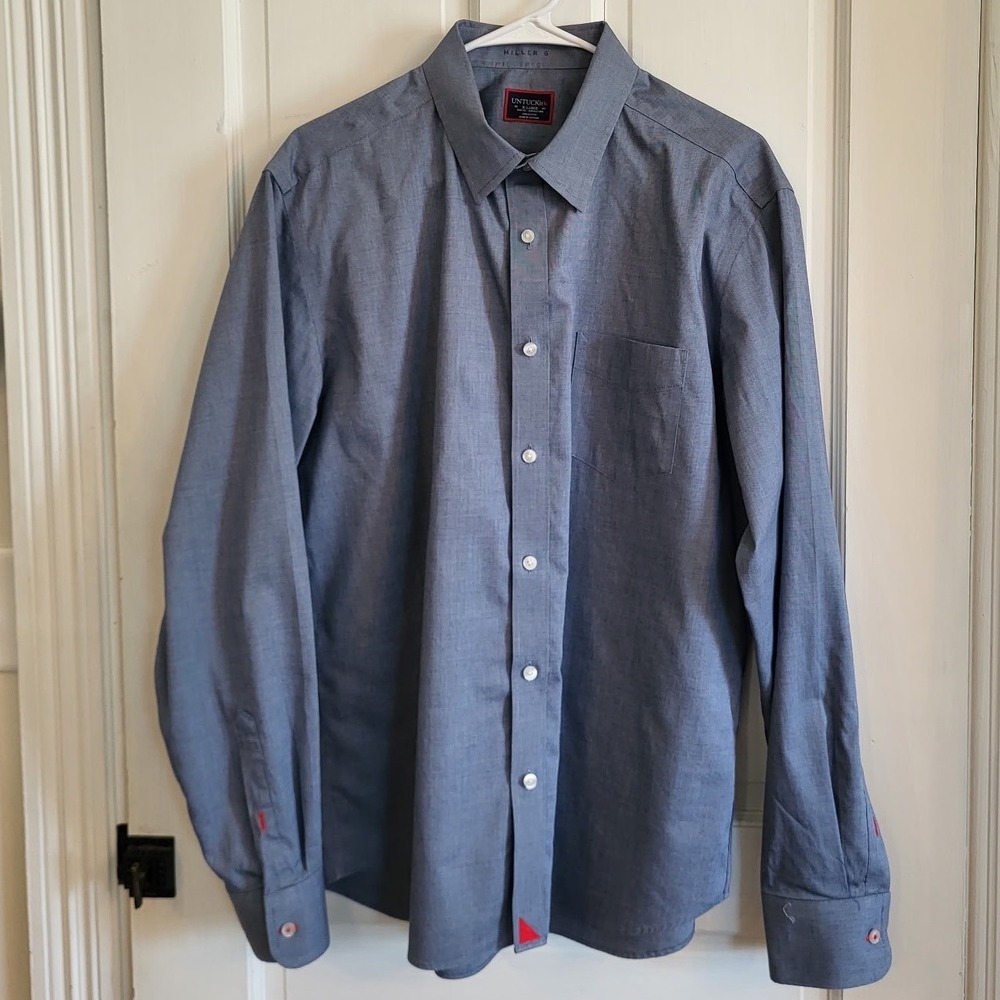 UNTUCKit Pic Cesare Men's XL Slim Fit Blue Gray Navy Button Down Shirt